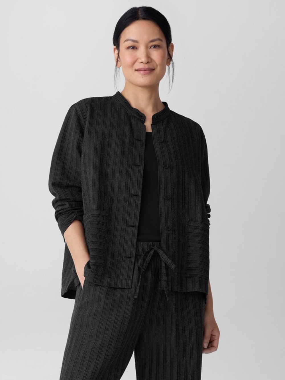 NWT Eileen Fisher Cotton Blend Stripe Stitch Shirt Jacket